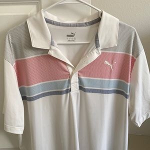 Puma Golf Polo Men’s Large. White/gray/red/light blue/navy.
